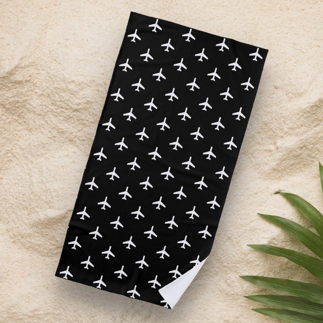 Black and White Modern Aeroplanes Pilot Beach Towel (Creator Uploaded)
