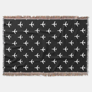 Black and White Modern Aeroplanes Pilot Throw Blanket
