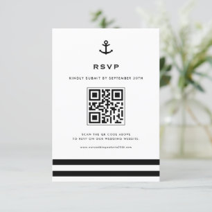 Black and White Modern Anchor Nautical QR Code RSVP Card