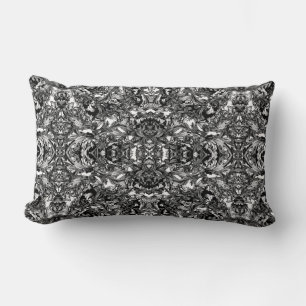 BLACK AND WHITE MODERN BAROQUE ORNAMENTAL  FLEECE  LUMBAR CUSHION