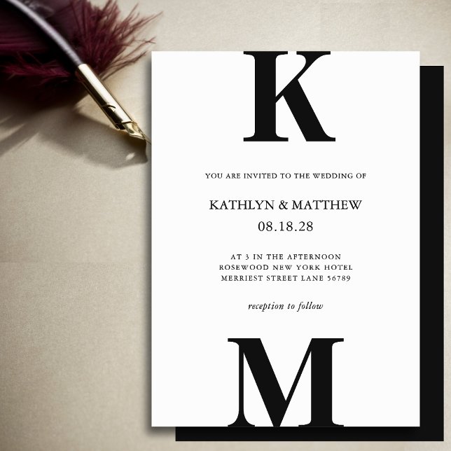 Black and White Modern Bold Monogram Wedding Invitation (Creator Uploaded)