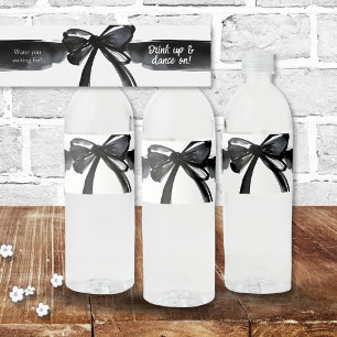 Black and White Modern Bow Water You Waiting For? Water Bottle Label