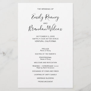 Black and White Modern Budget Wedding Program Flyer