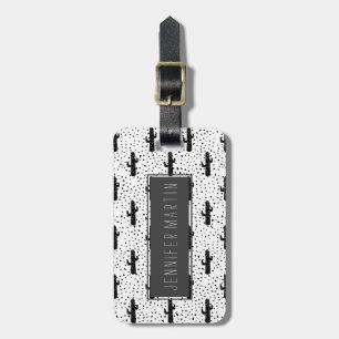 Black and White Modern Cactus and Triangle Geo Luggage Tag