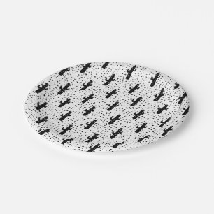 Black and White Modern Cactus and Triangle Geo Paper Plate