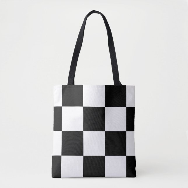 Black and White Modern Chequered Pattern Tote Bag (Front)