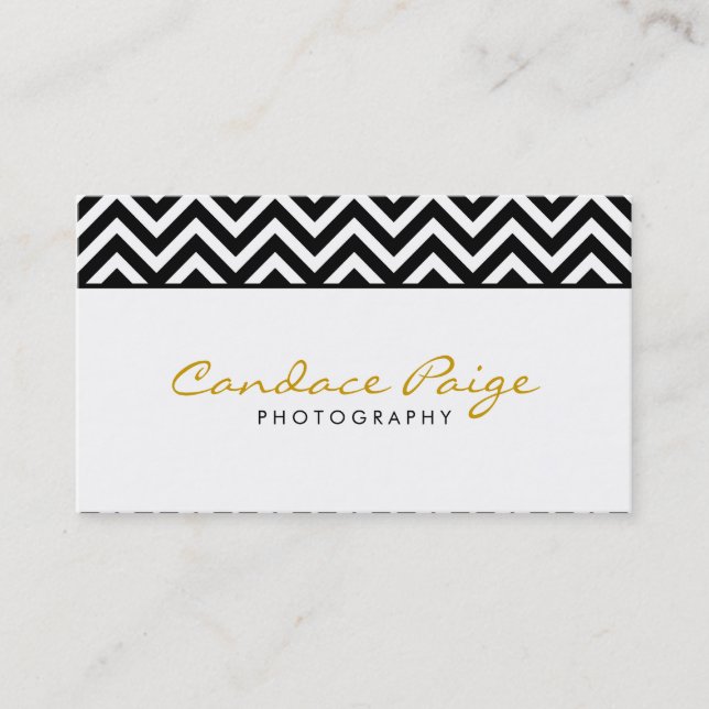 Black and White Modern Chevron Stripes Business Card (Front)