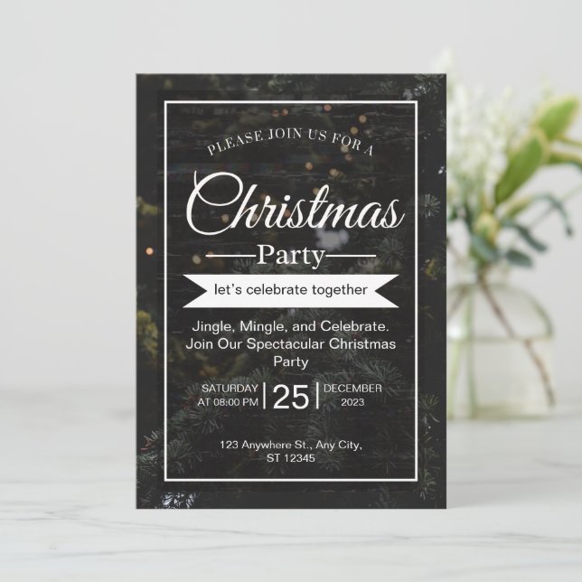 Black and White Modern Christmas Party Invitation (Standing Front)