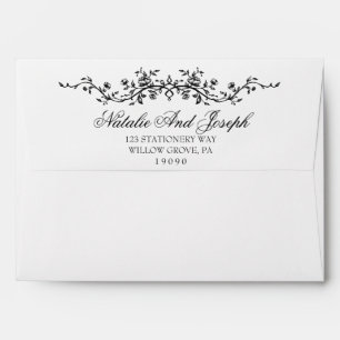 Black And White Modern Classy Floral Wedding       Envelope