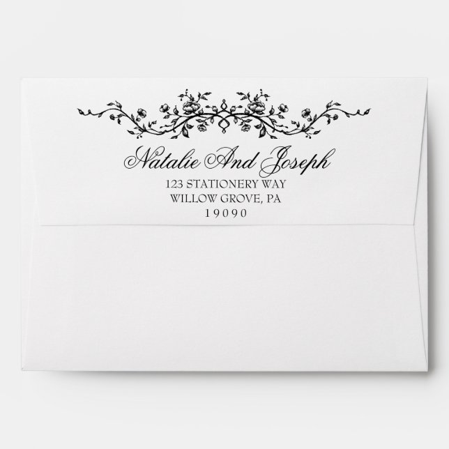 Black And White Modern Classy Floral Wedding       Envelope (Back (Top Flap))