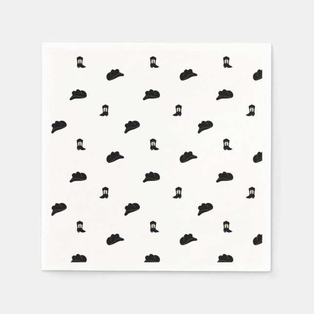 Black and White Modern Cowboy Rodeo Pattern Napkin (Front)