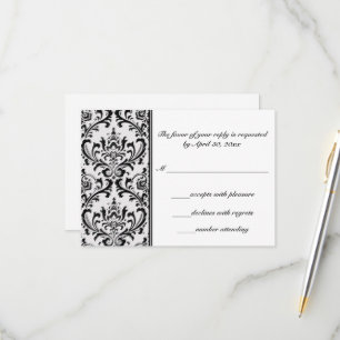 Black and White Modern Damask Wedding RSVP Card