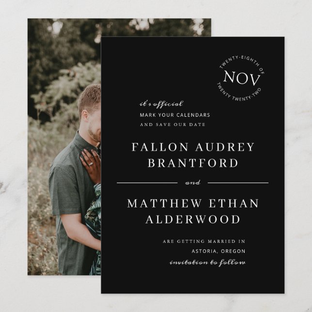 Black and White Modern Date Seal Save the Date (Front/Back)