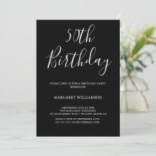 Black and White Modern Elegance 50th Birthday Invitation