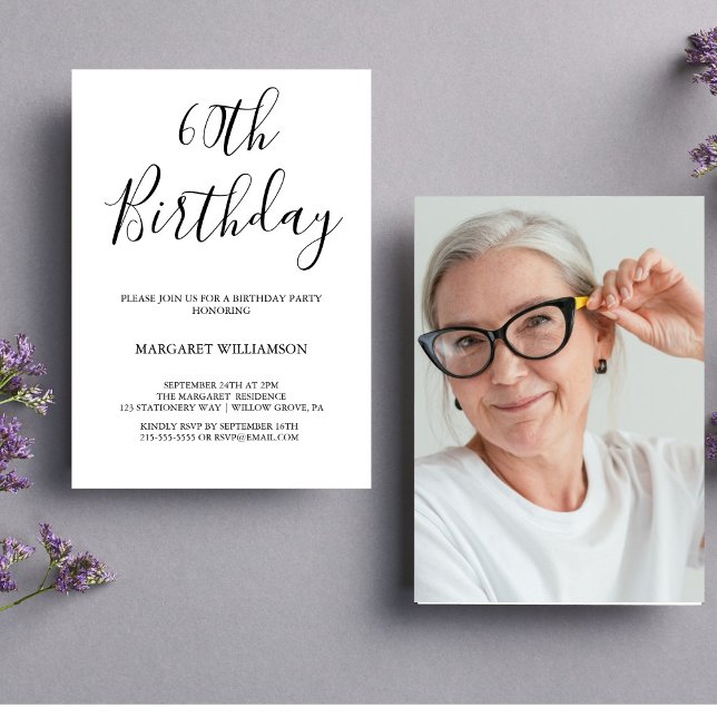 Black and White Modern Elegance  60th Birthday  Invitation (Creator Uploaded)