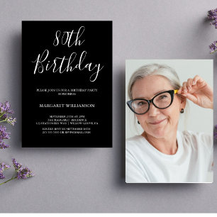 Black and White Modern Elegance 80th Birthday Invitation