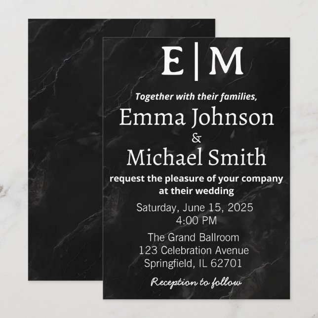 Black and White Modern Elegance  Invitation (Front/Back)