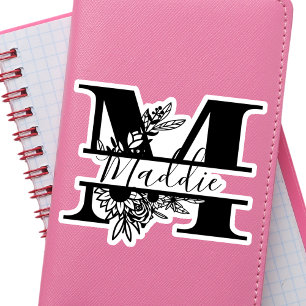 Black and White Modern Elegant "M" Name 