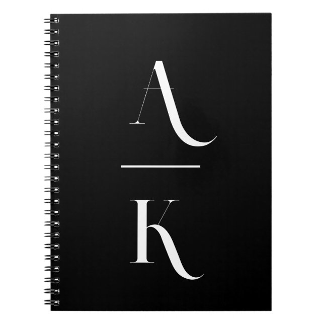 Black and white modern elegant monogram notebook (Front)