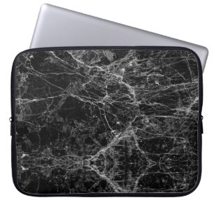 Black and White Modern Faux Marble Pattern Laptop Sleeve