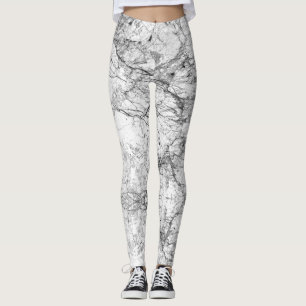 Black and White Modern Faux Marble Pattern Leggings