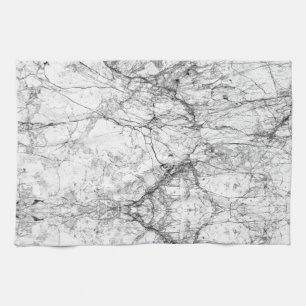 Black and White Modern Faux Marble Pattern Tea Towel