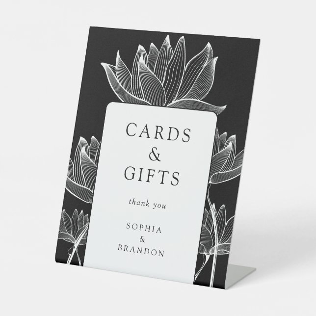 Black And White Modern Floral Cards And Gifts Pedestal Sign (Front)