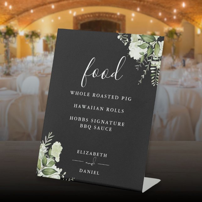 Black And White Modern Floral Greenery Food Menu Pedestal Sign (Black And White Modern Floral Greenery Food Menu Pedestal Sign)