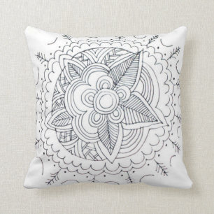 Black And White Modern Floral Line Art Cushion