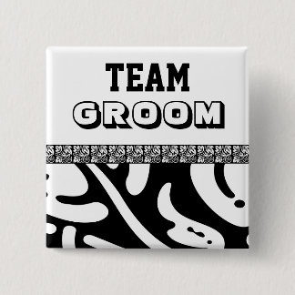 Black and White modern floral Team Groom MEN v2 15 Cm Square Badge