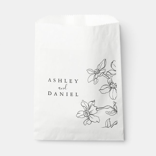 Black and White Modern Floral Wedding  Favour Bag (Front)