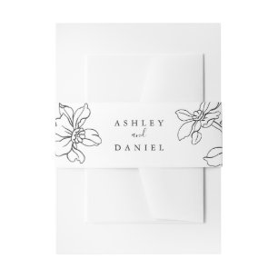 Black and White Modern Floral Wedding Invitation Belly Band