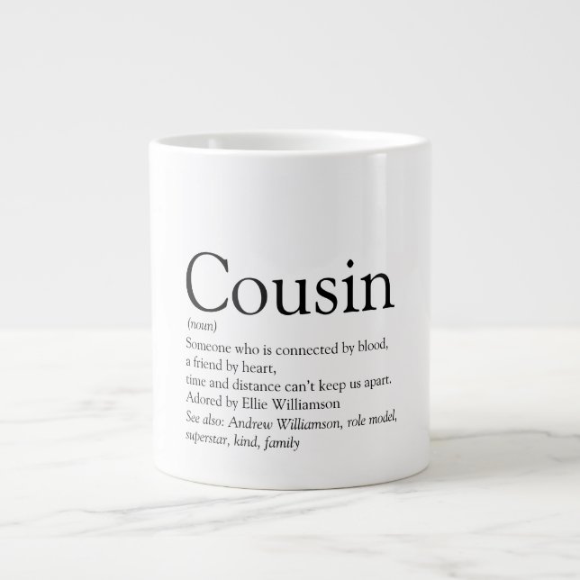 Black and White Modern Fun Cool Cousin Definition Large Coffee Mug (Front)