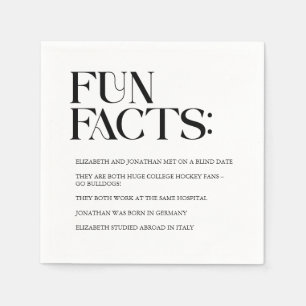 Black and White Modern Fun Facts Wedding Napkin