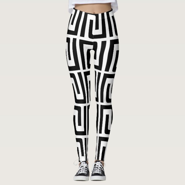 Black and White Modern Geometric Leggings (Front)