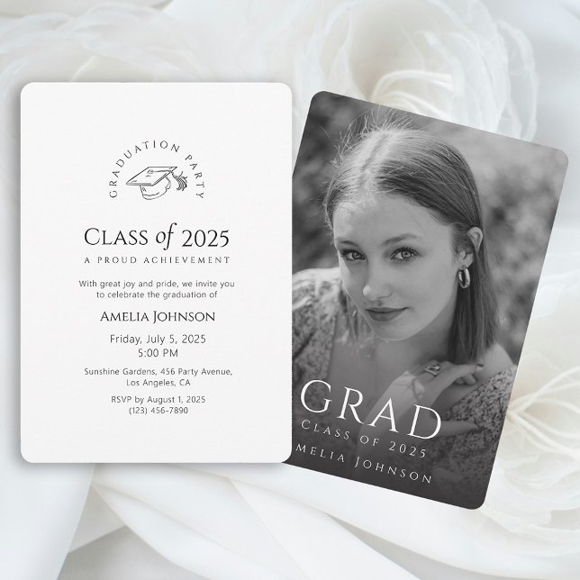 Black and White Modern Graduation Party Invitation (Black and White Elegant Graduation Party Invitation)