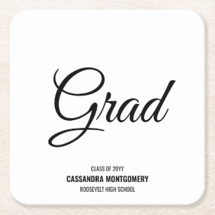 Black and White Modern Graduation Party Square Paper Coaster