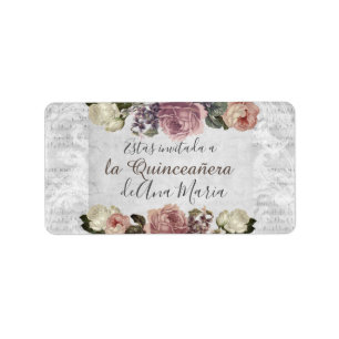 Black and white modern gray, victorian Quinceanera Label