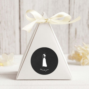 Black and white modern HandDrawn Couple Wedding Classic Round Sticker