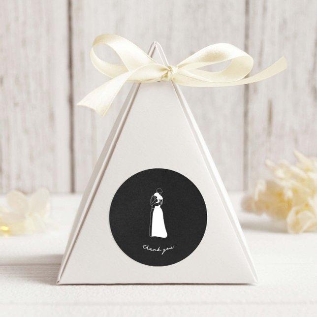 Black and white modern HandDrawn Couple Wedding Classic Round Sticker (Creator Uploaded)