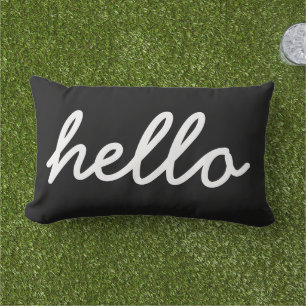 Black and White Modern Hello Throw Pillow