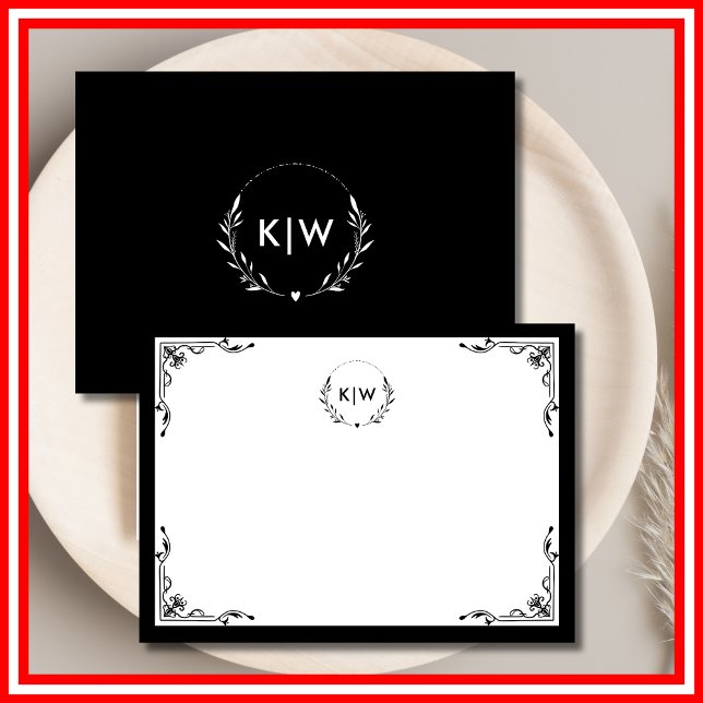 Black and White | Modern Initials Monogram Card (Black and White | Modern Initials Monogram Note Card)