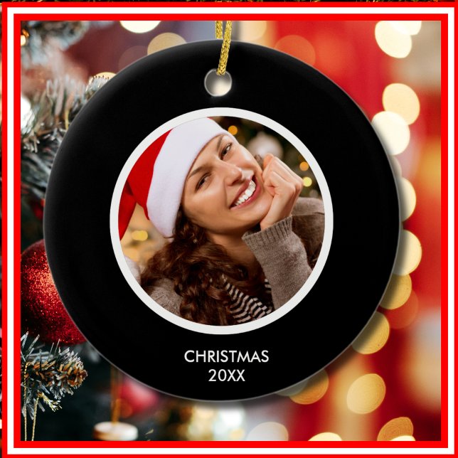 Black and White | Modern Initials Monogram PHOTO Ceramic Ornament (Black and White | Modern Initials Monogram PHOTO Ceramic Ornament)