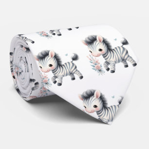 Black and White Modern Kawaii Cute Zebras Tie