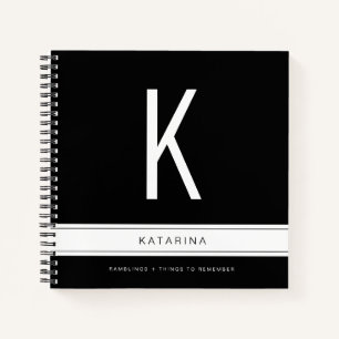 Black and White Modern Large Monogram Initial Notebook