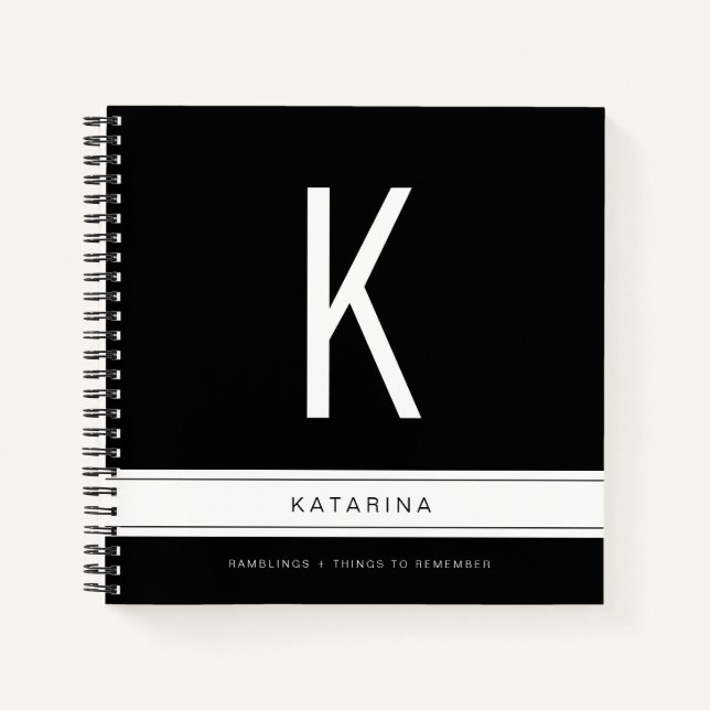 Black and White Modern Large Monogram Initial Notebook (Front)
