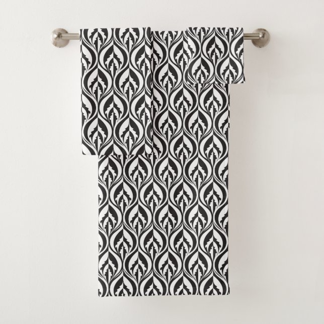 Black and white modern luxe patterned towel (Insitu)