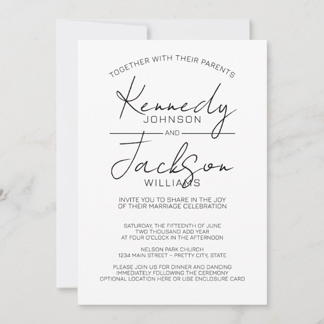 Black and White Modern MCM Wedding Calligraphy Invitation (Front)