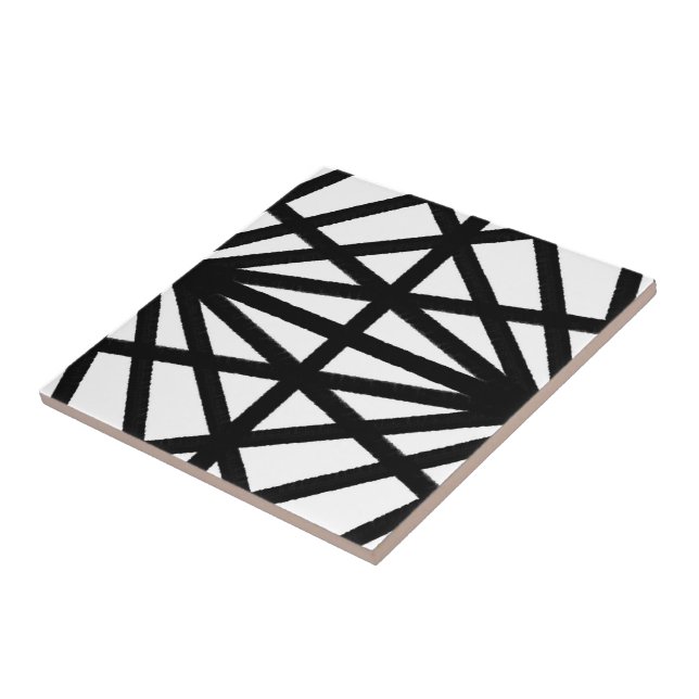 Black And White Modern Mechanical Line Drawing Ceramic Tile (Side)