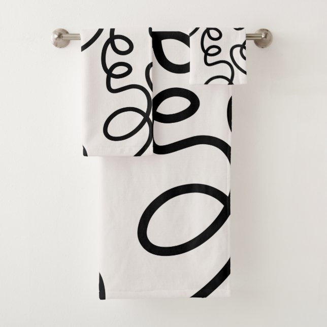 Black And White Modern Minimal Line Brush Strokes Bath Towel Set (Insitu)